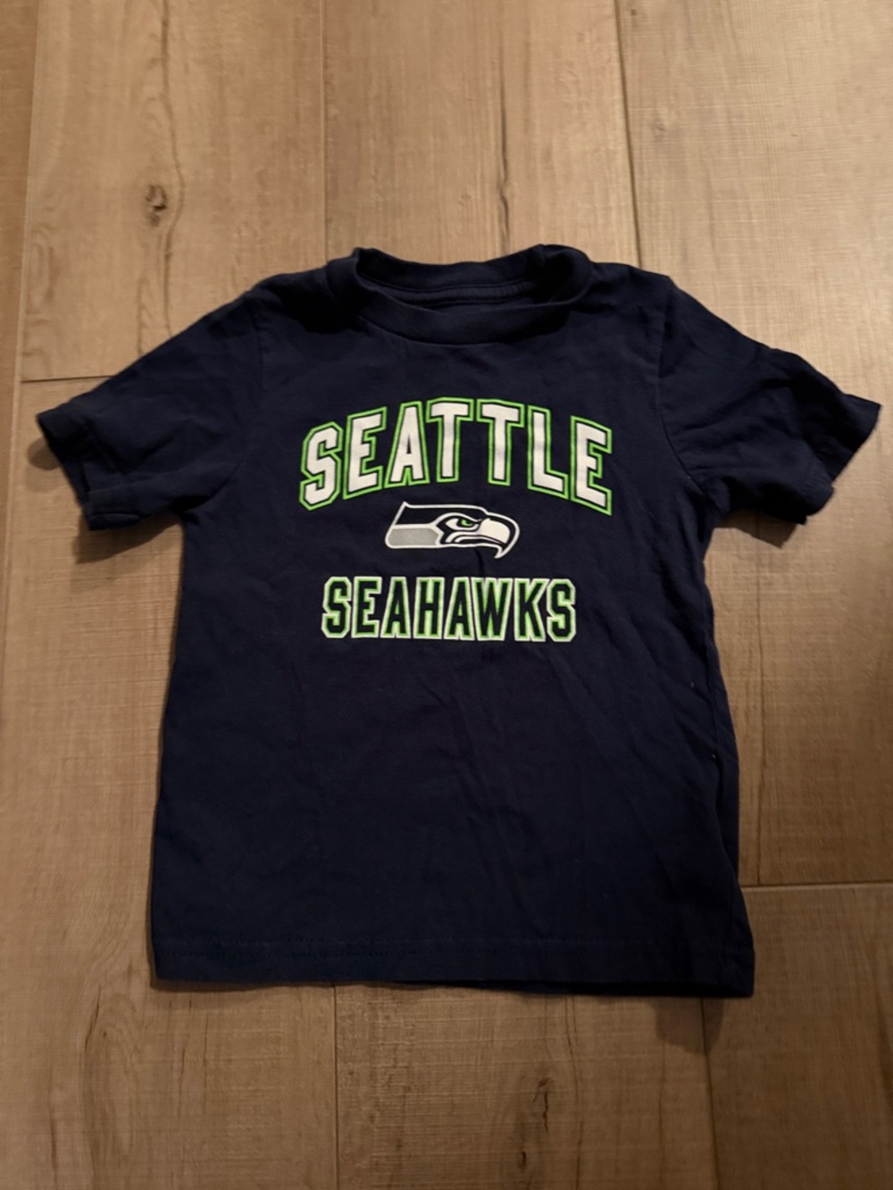 Seattle Seahawks Kids Navy Short Sleeve Tee with Neon Green Accent